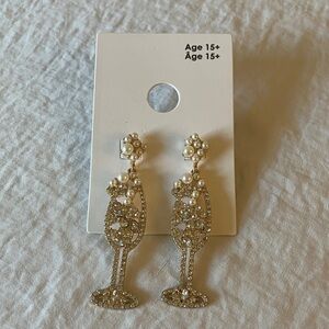 GAP: Pearl/ Gold Tone Champagne Glass Earrings- New Years
